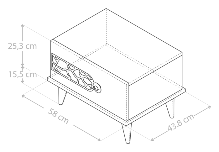 Nightstand: width 58, depth 44, height 41 centimetres