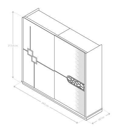 Wardrobe: width 243, depth 60, height 218 centimetres