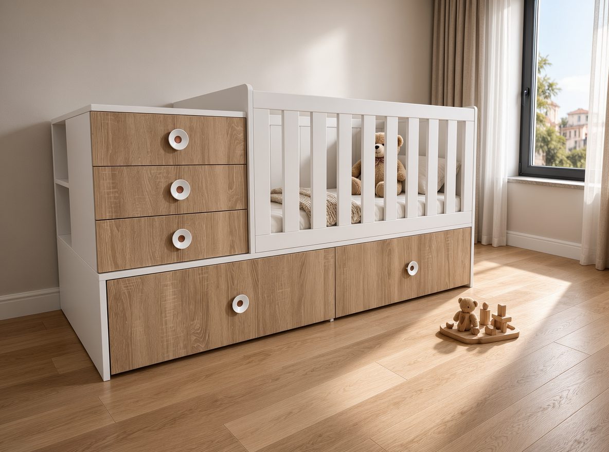 Baby cot with drawers and storage below