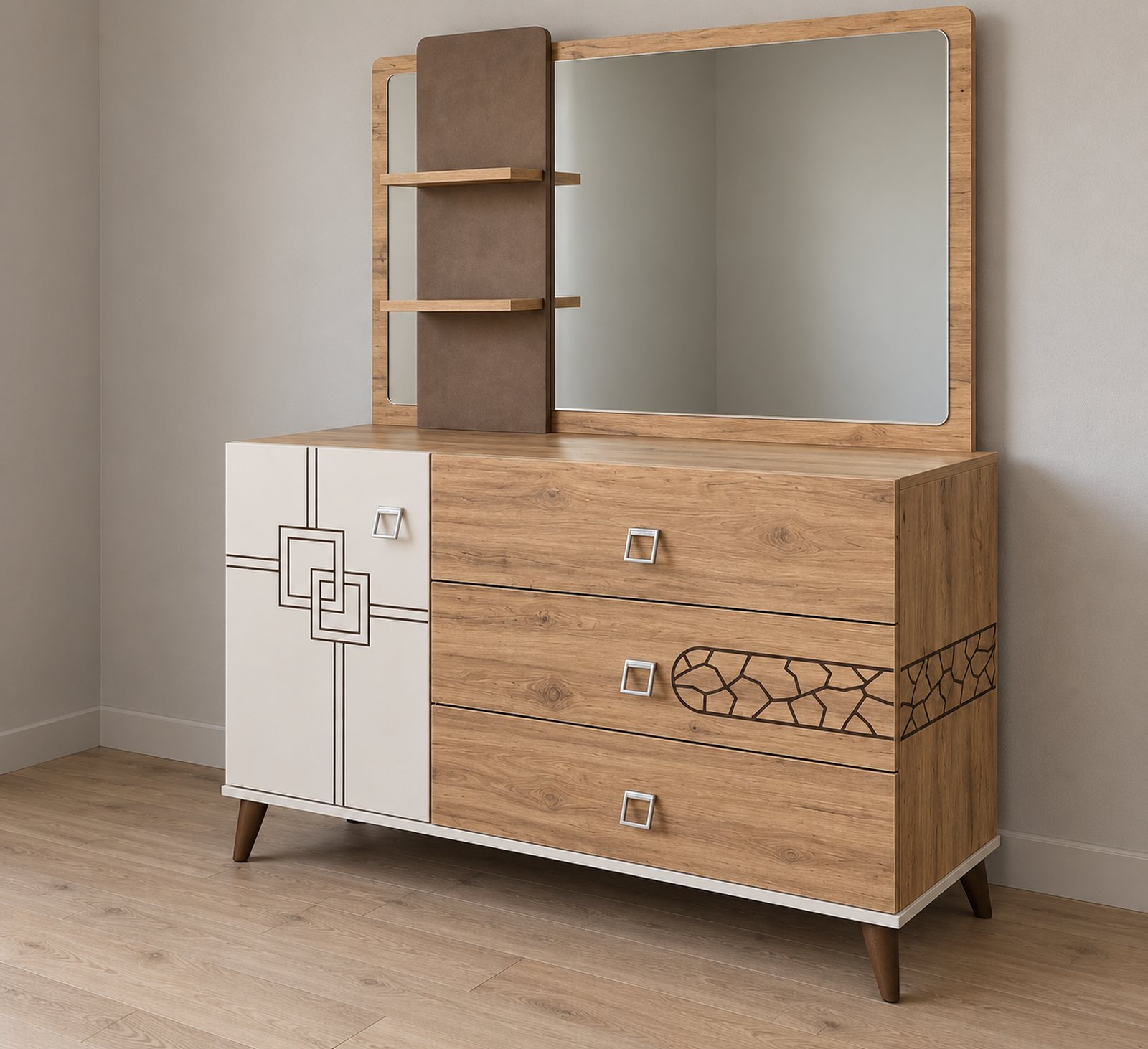 Istambul dresser with a door, three drawers, a mirror and two small shelves
